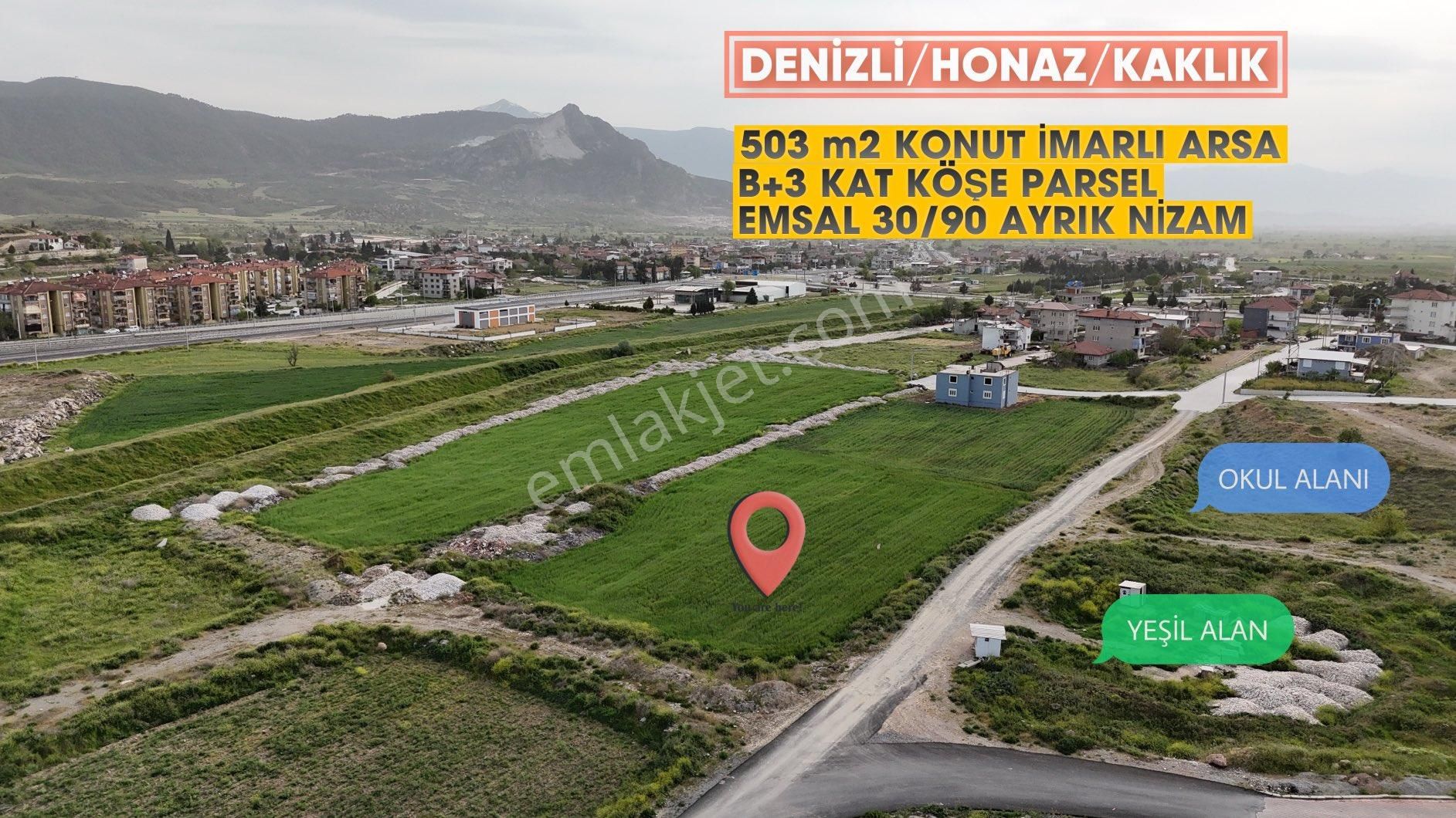 Honaz Kaklık Satılık Konut İmarlı Honaz/kaklık 503 M2 B+3 Kat Konut İmarlı Arsa Köşe Parsel