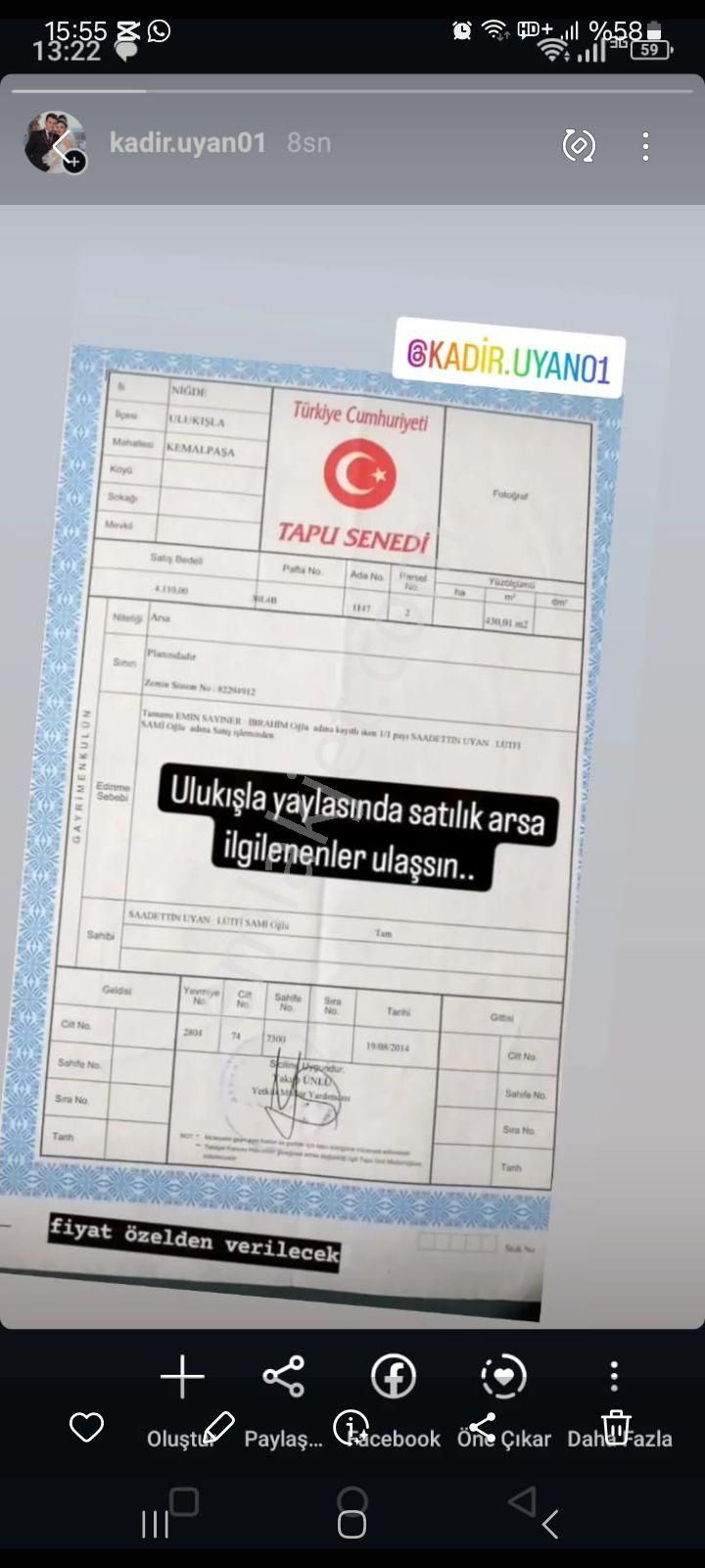 Ulukışla Kemalpaşa Satılık Konut İmarlı Niğde Ulukışla