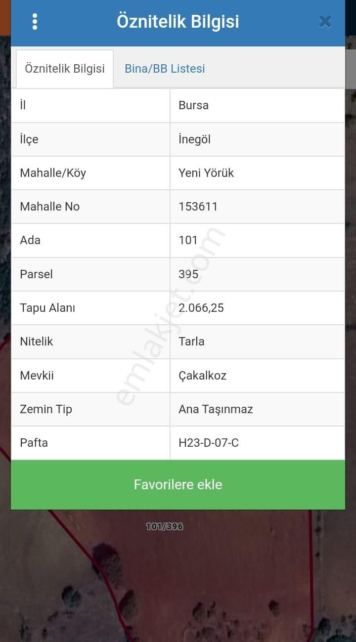 İnegöl Yeniyörük Satılık Tarla Aygül'den Bursa İnegöl Yeniyörük Köyü’nde Ayrı Ayrı Toplam 20.904.15m2 Satılık Tarla