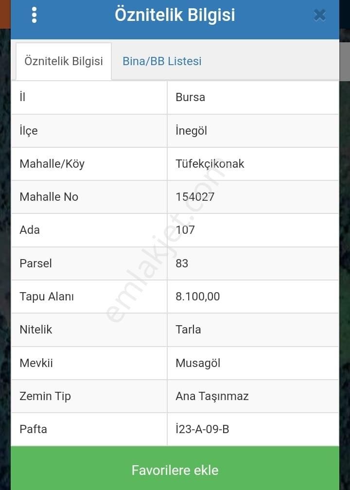 Bursa İnegöl Tüfekçi Konak 8..100m2 Satılık Tarla