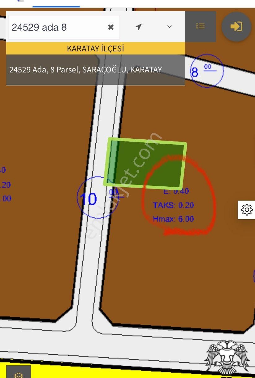 Karatay Saraçoğlu Satılık Konut İmarlı Karatay Saraçoğlu Mahallesı Bırıncı Kanaldakı 500 Metre² Arsamız Satılıktır