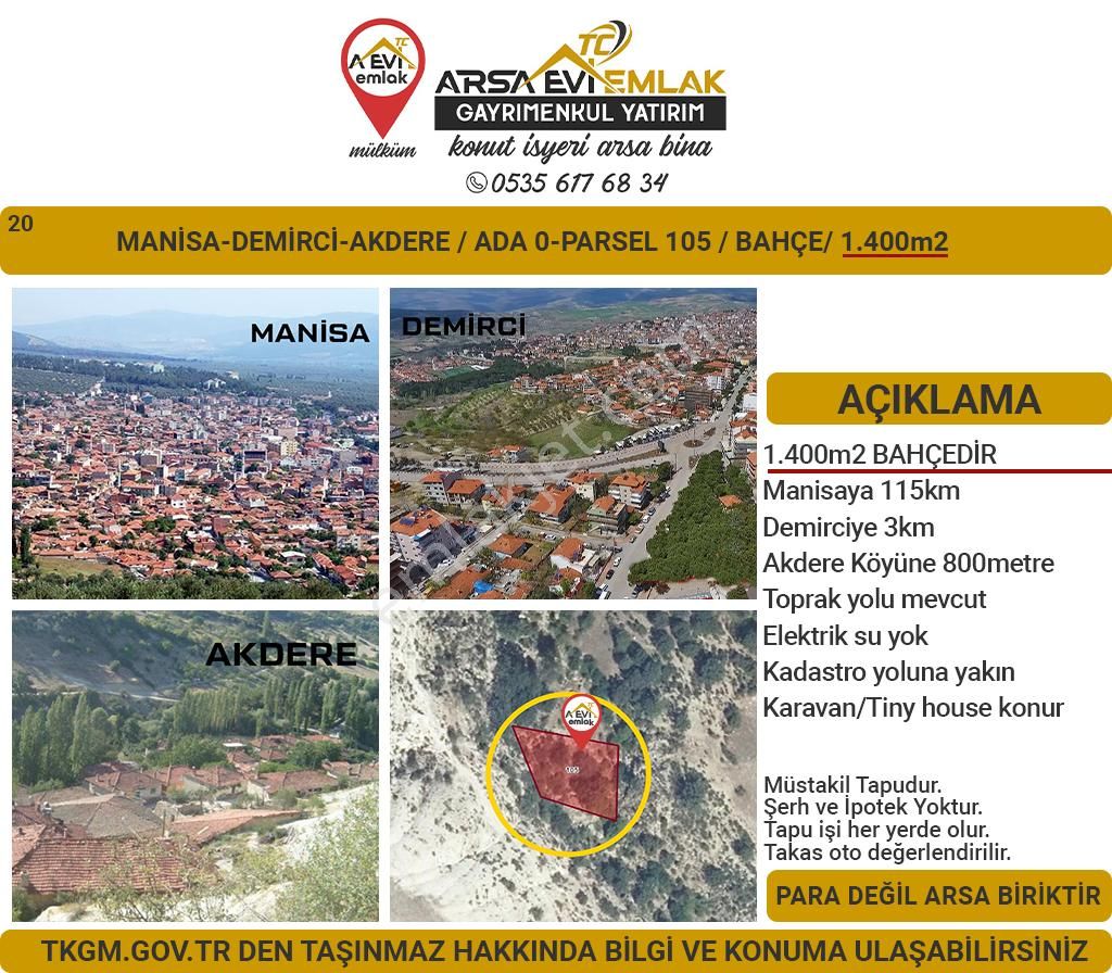 Demirci Akdere Satılık Bağ & Bahçe Manisa Demirci Akdere Satılık 1400m2 Bahçe