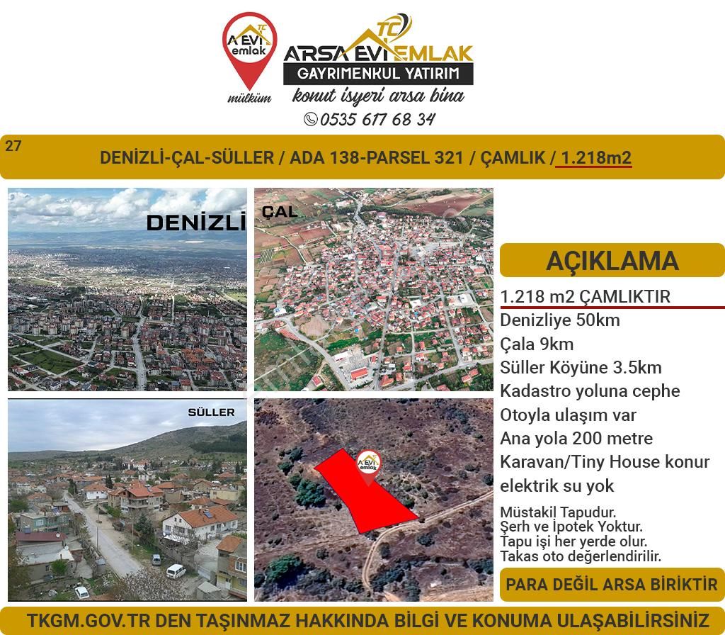 Çal Süller Satılık Tarla Denizli-çal-süller Satılık-1218m2 Çamlık