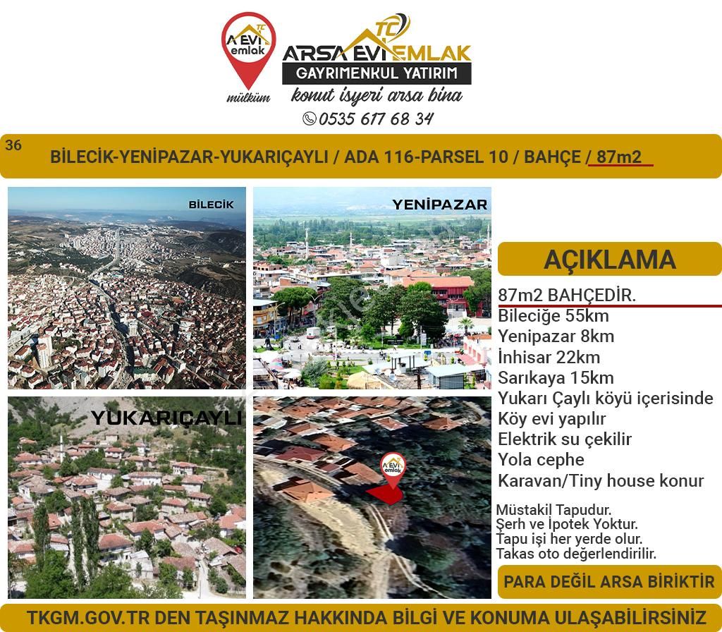 Yenipazar Yukarıçaylı Köyü Satılık Bağ & Bahçe Bilecik-yenipazar-yukarıçaylı-87m2 Bahçe