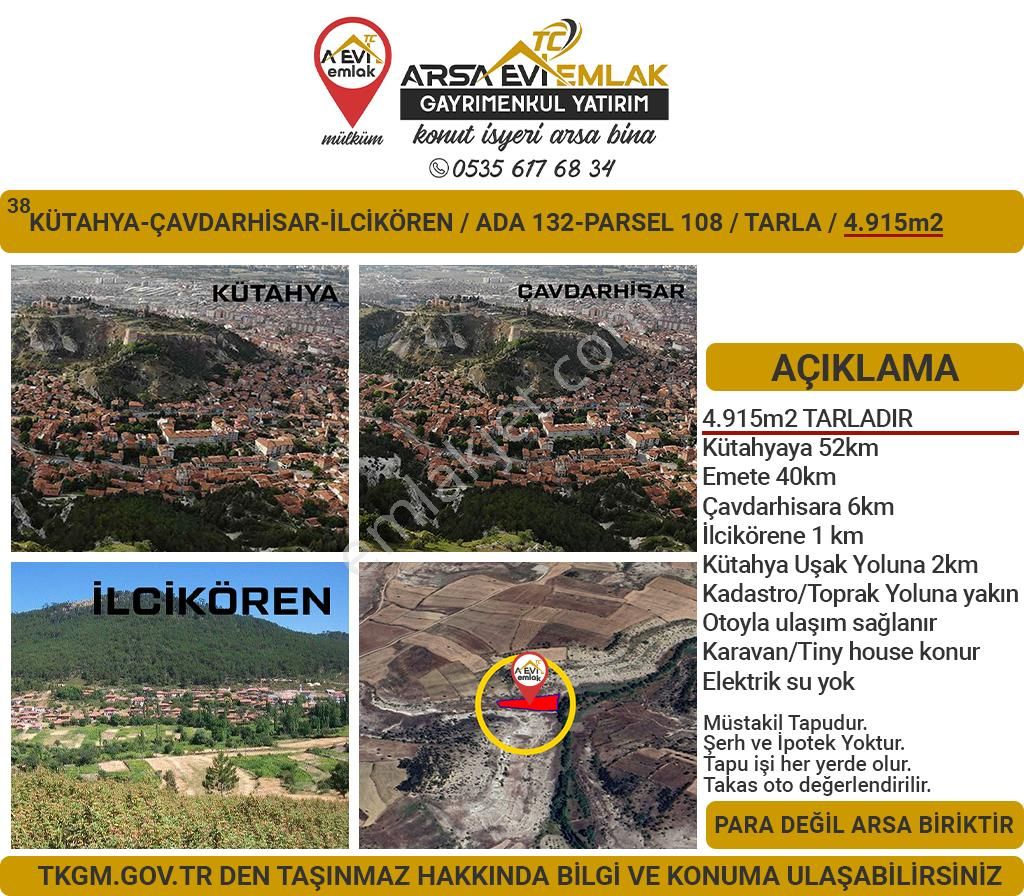 Çavdarhisar İlcikören Köyü Satılık Tarla Kütahya Çavdarhisar İlcikören Satılık 4915m2 Tarla