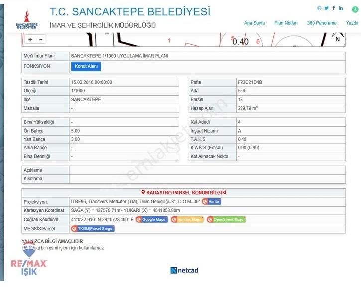 Sancaktepe Mevlana Satılık Konut İmarlı Sancaktepe Yenidoğan Mahallesinde 290 Metrekare Arsa