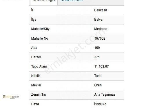 Balya Medrese Satılık Tarla Balya Medrese'de Fırsat Arazi