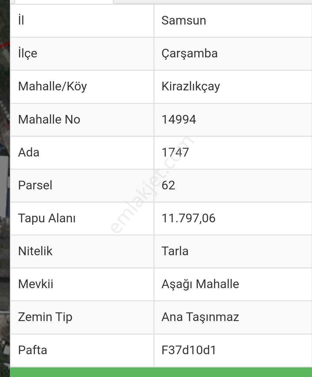 Çarşamba Kirazlıkçay Satılık Tarla Ayvacık Yolu Güzergahı Üzerinde İki.parselyanyanan Yatırımlık Tarla Bır Parsel Arkada