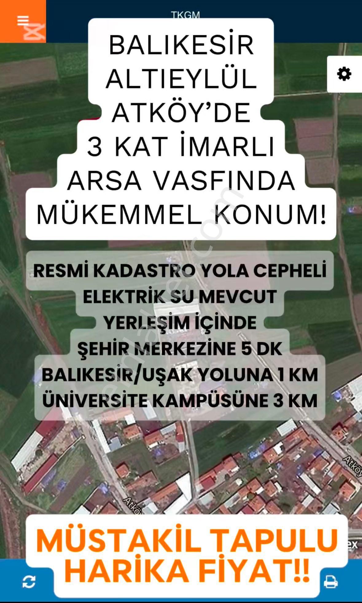 Altıeylül Atköy Satılık Tarla 🏫 Balıkesir / Altıeylül Ünv. Bölgesi - Atköy’de 3 Kat İmarlı Arsa Vasfında Bahçemiz Satılıktır!!