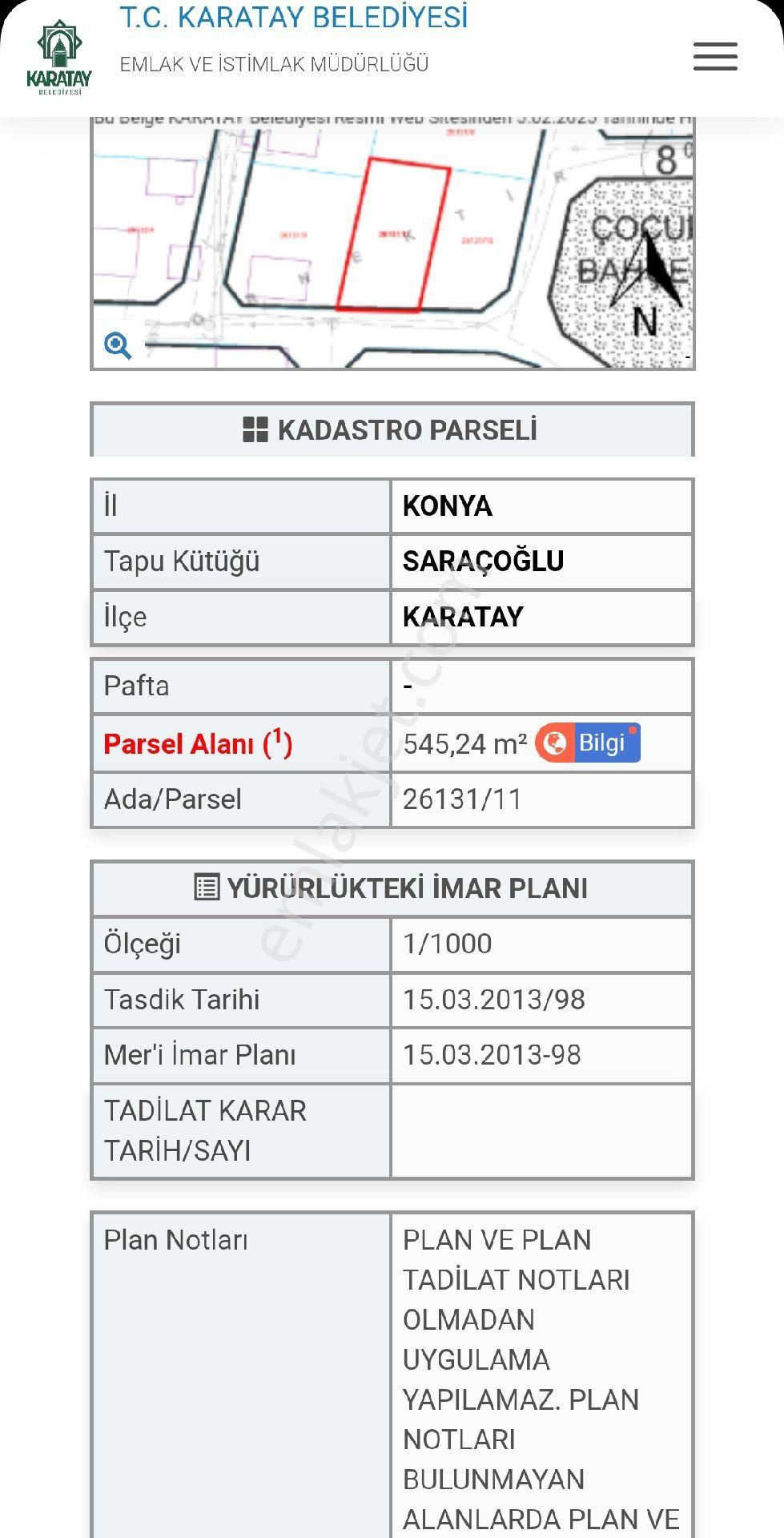 Karatay Saraçoğlu Satılık Konut İmarlı Sahibinden, İstiklal Mahallesi'ne Yakın, İhtiyaçtan Satılık Çok Güzel Arsa...