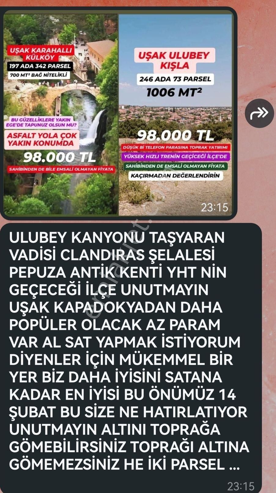 Ulubey Kışla Köyü Satılık Tarla Uşak Ulubey Kışla Ve Külköyde 2 Ayrı Parsel