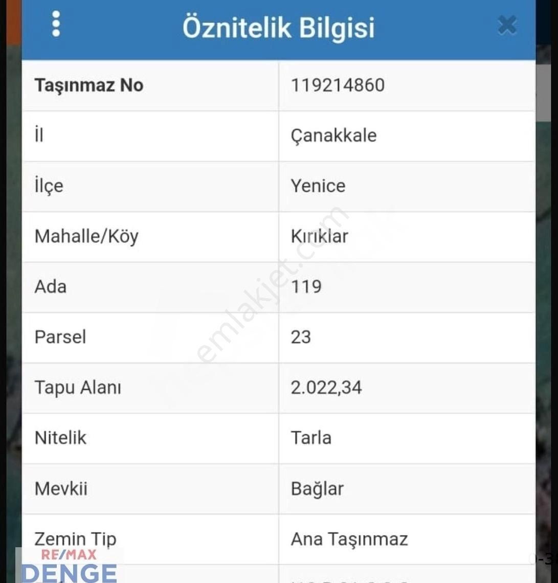 Yenice Kırıklar Köyü Satılık Tarla Çanakkale Yenice Kırıklar Köyünde Satılık Tarla