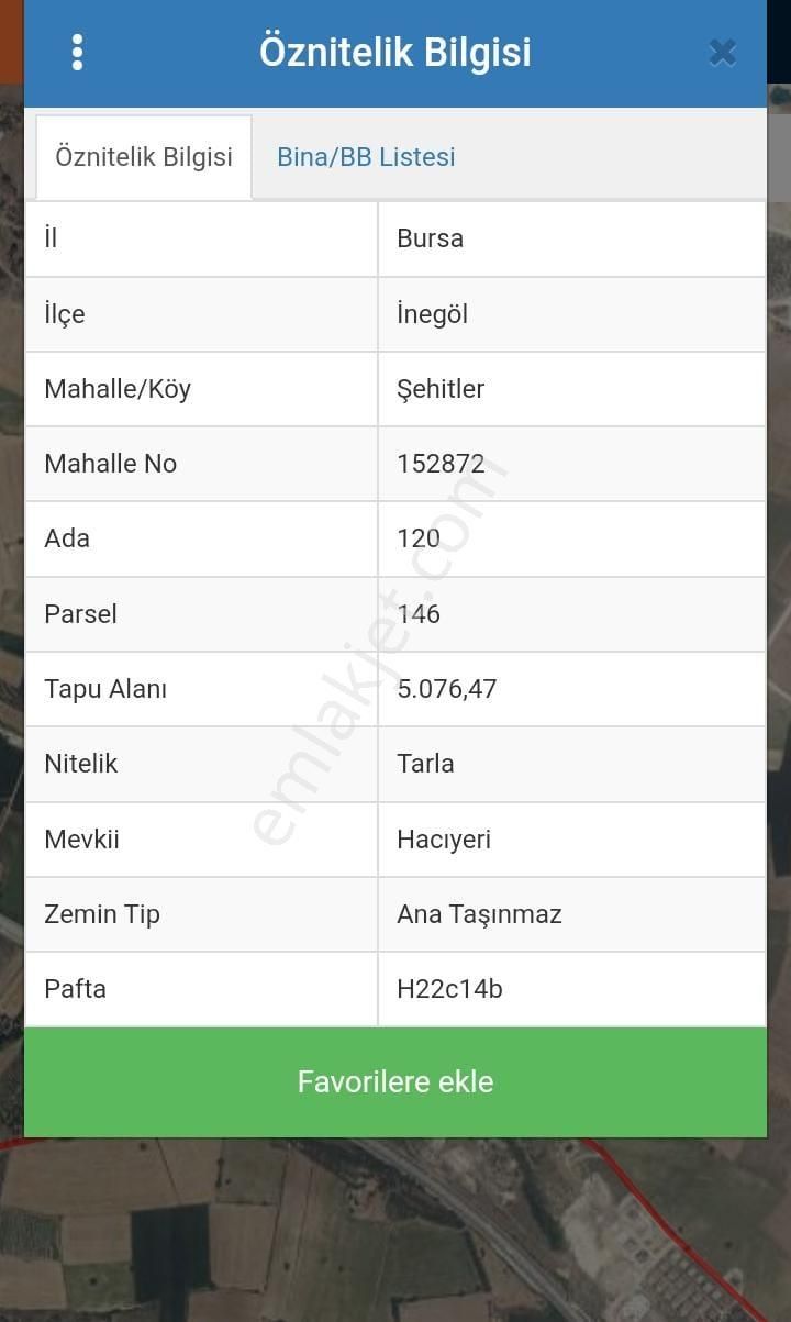 İnegöl Şehitler Satılık Tarla Aygül'den Bursa İnegöl Şehitler Köyünde 5.076.47 M2 Satılık Tarla