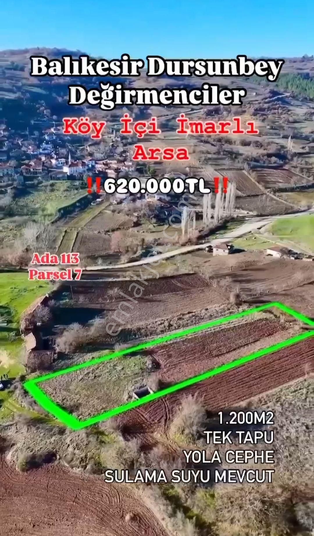 Dursunbey Değirmenciler Satılık Tarla Lider Gruptan Köy İçi 1.200m2 İmarlı Arsa