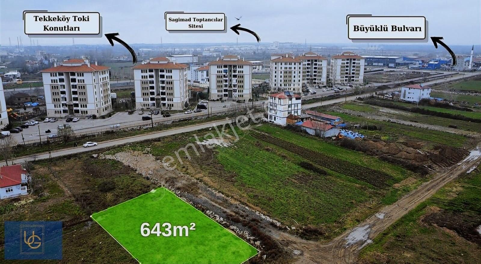 Tekkeköy Çay Satılık Konut İmarlı Tekkeköy Köşe Parsel Toki Konutları Karşısında 643m2 Arsa