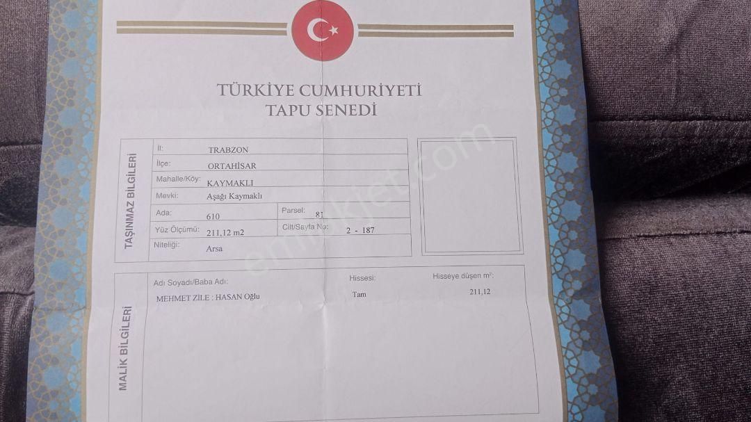 Ortahisar Kaymaklı Satılık Konut İmarlı Üniversite Hocasından Ortahisarda Cadde Üstü Satlık Arsa