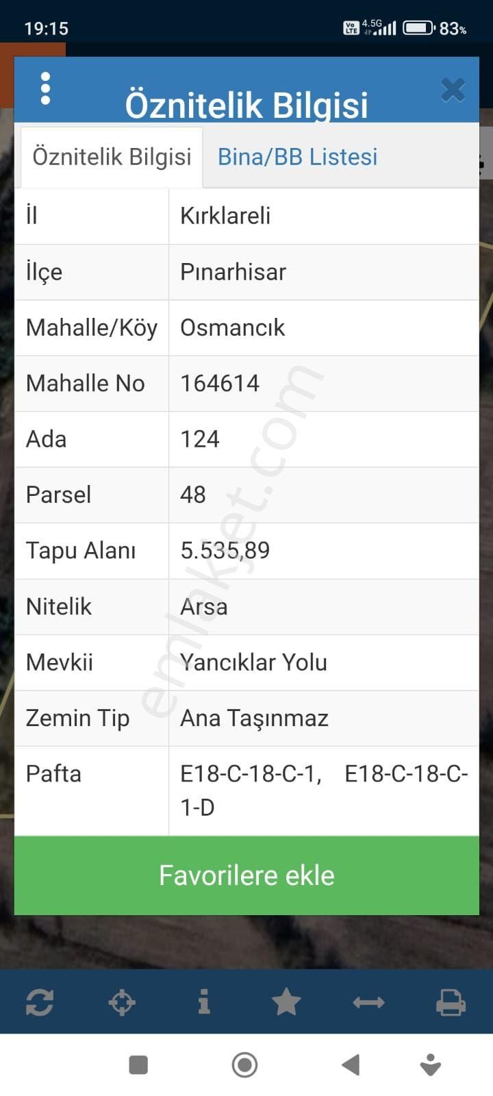 Pınarhisar Osmancık Köyü Satılık Konut İmarlı Kırklareli Pınarhisar Osmancık Arsa Tapulu 5535 M