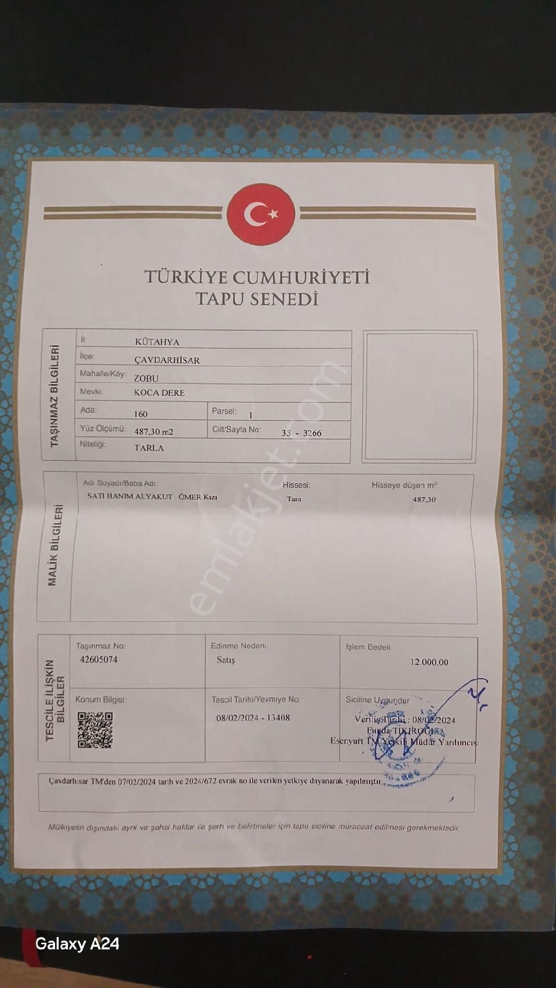 Çavdarhisar Zobu Köyü Satılık Tarla Sahibinden Tek Tapu Yatırımlık 487 Metre² Tarla