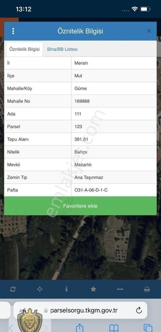 Mut Güme Satılık Tarla Mut Güme Köyü 381 M2 Köyün İçinde Satılık Tarla Önünde Evler Var