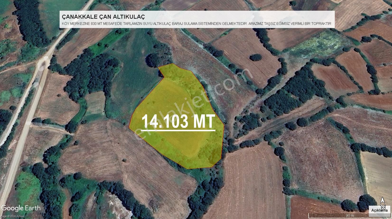 Çan Altıkulaç Köyü Satılık Tarla Çanakkale Çan Altıkulaç Köyünde 14.103 Mt Satılık Sulu Arazi