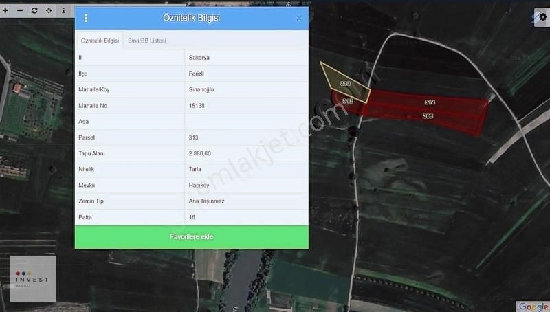 Ferizli Sinanoğlu Satılık Tarla Invest Global'den Sakarya Ferizli'de 12.7 Dönüm Satılık Tarla