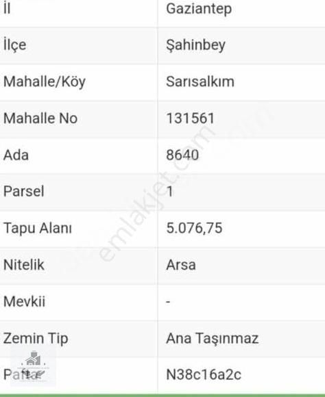 Şahinbey Sarısalkım Satılık Villa İmarlı Anadolumdan Sarısalkım Da A2 Villa Arsası Hissesi