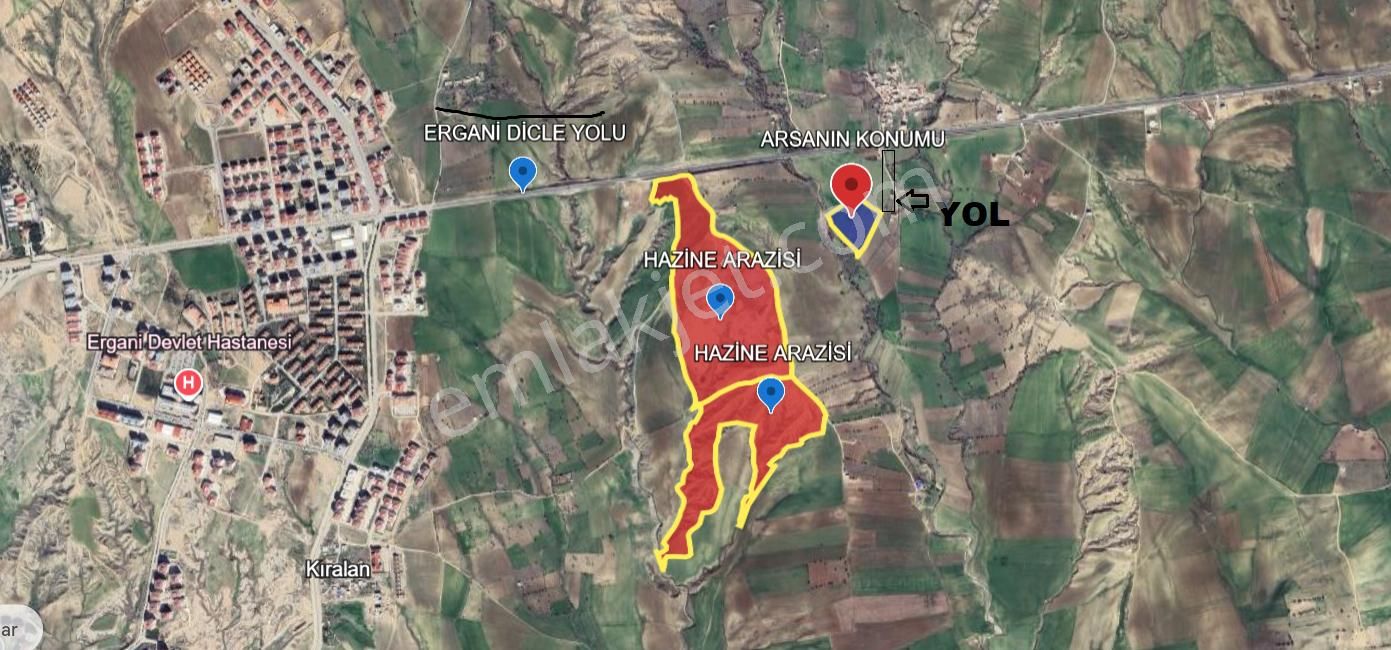 Diyarbakır Ergani Satılık Arazi Ergani Yakacıkta Dicle Yoluna 150 M Yakınlıkta Acil Satılık Arsa