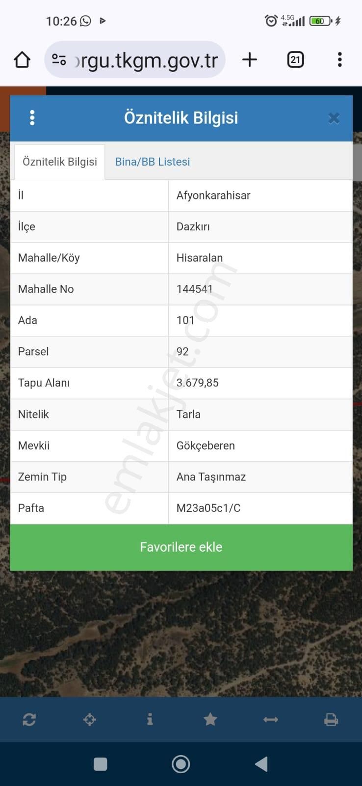 Dazkırı Hisaralan Köyü Satılık Tarla Satılık Tarla 3680 M2 Dazkırı Afyon Müstakil Tapulu