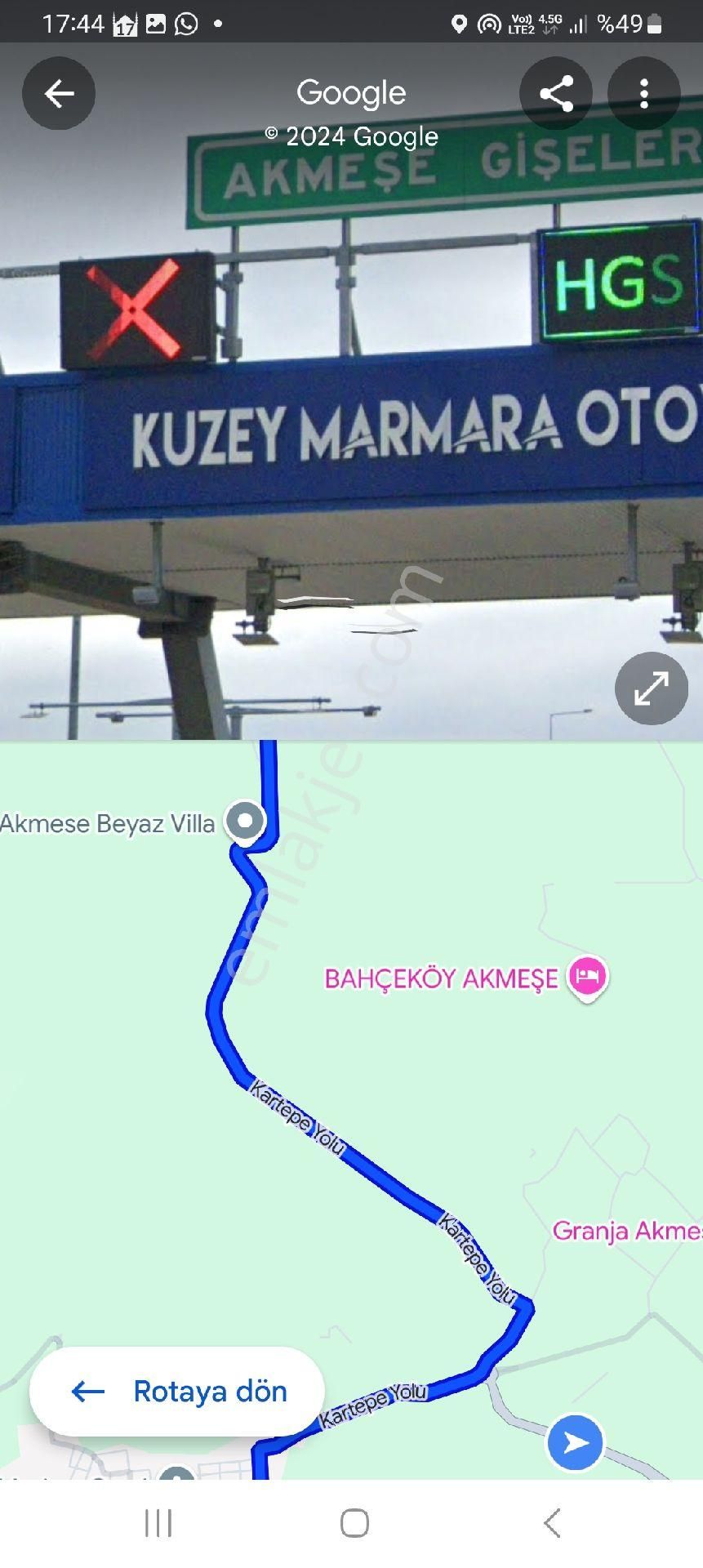 İzmit Ambarcı Satılık Tarla Akmeşe Kuzey Marmara Yoluna 1,5 Km Tarla