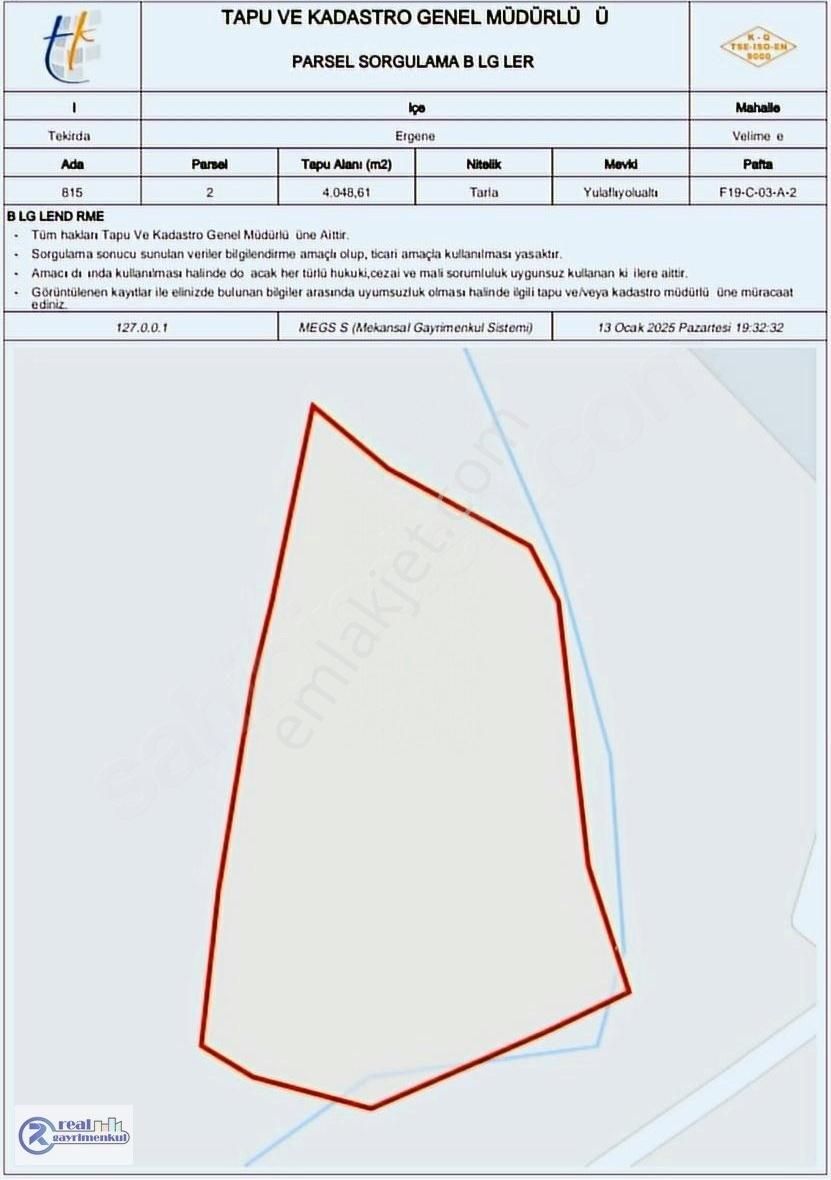 Ergene Velimeşe Satılık Tarla Velimeşe Köy İçi İmara Sınır 1/1000 Planlı Yatırıma Uygun Arazi