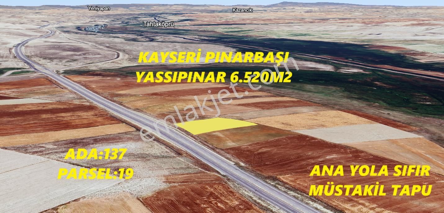 Pınarbaşı Eskiyassıpınar Satılık Tarla Kayseri Pınarbaşı Yeniyassıpınar'da 6.520 M² Müstakil Tapulu Tarla