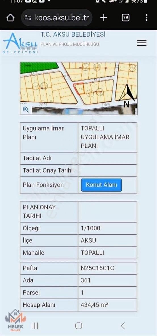 Aksu Topallı Satılık Villa İmarlı Aksu Topallı Satılık Yatırımlık Köşe Başı Harika 434 M² Parsel