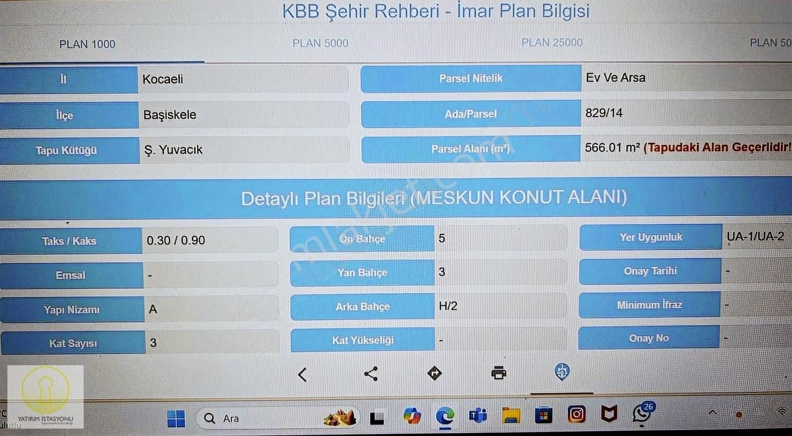 Başiskele Yeşilyurt Satılık Konut İmarlı Yuvacık Merkezde Satılık 566m2 Arsa