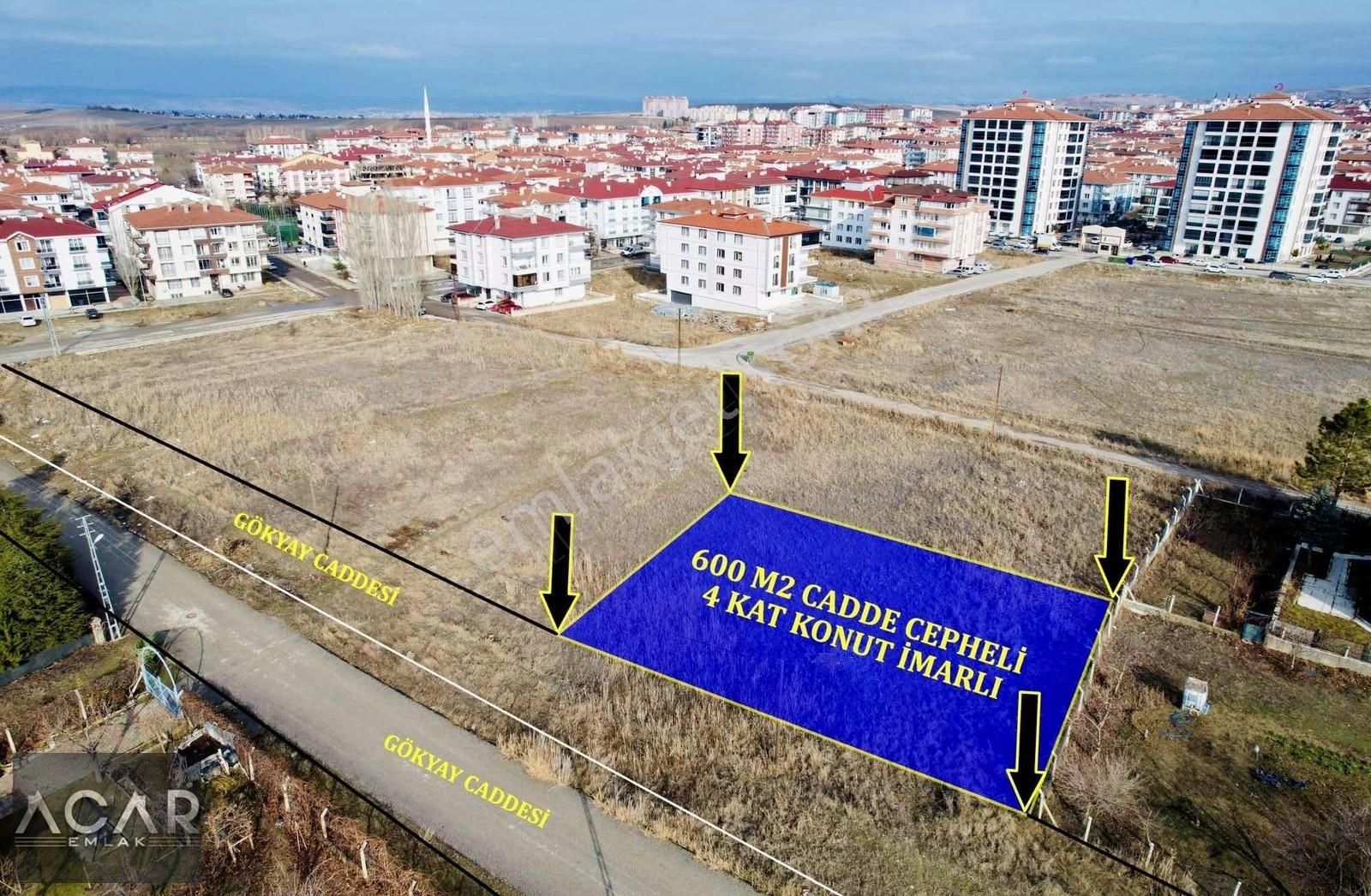 Akyurt Yıldırım Satılık Konut İmarlı Acar Emlak'tan Cadde Cepheli , Kök Tapu Yüksek Kata Girecek Arsa