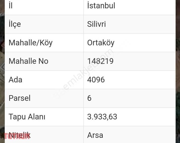 Silivri Ortaköy Satılık Konut İmarlı 309m2 Ortaköy Merkezde Asfalt Cephe 2kat İmarlı Arsa