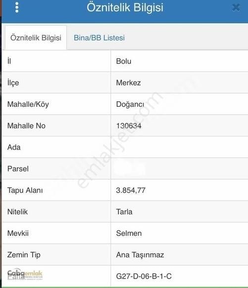 Bolu Merkez Doğancı Köyü Satılık Tarla Doğancı Köyünde Merkezi Satılık 3854m2 Yola Cepheli Tarla