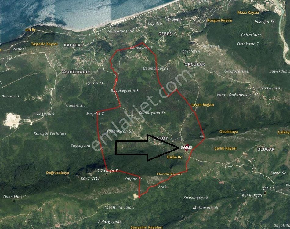 Cide İsaköy Köyü (Aşağı Kozak) Satılık Konut İmarlı Kastamonu Cide İsa Köyünde 6.596 Metre Kare Arsa