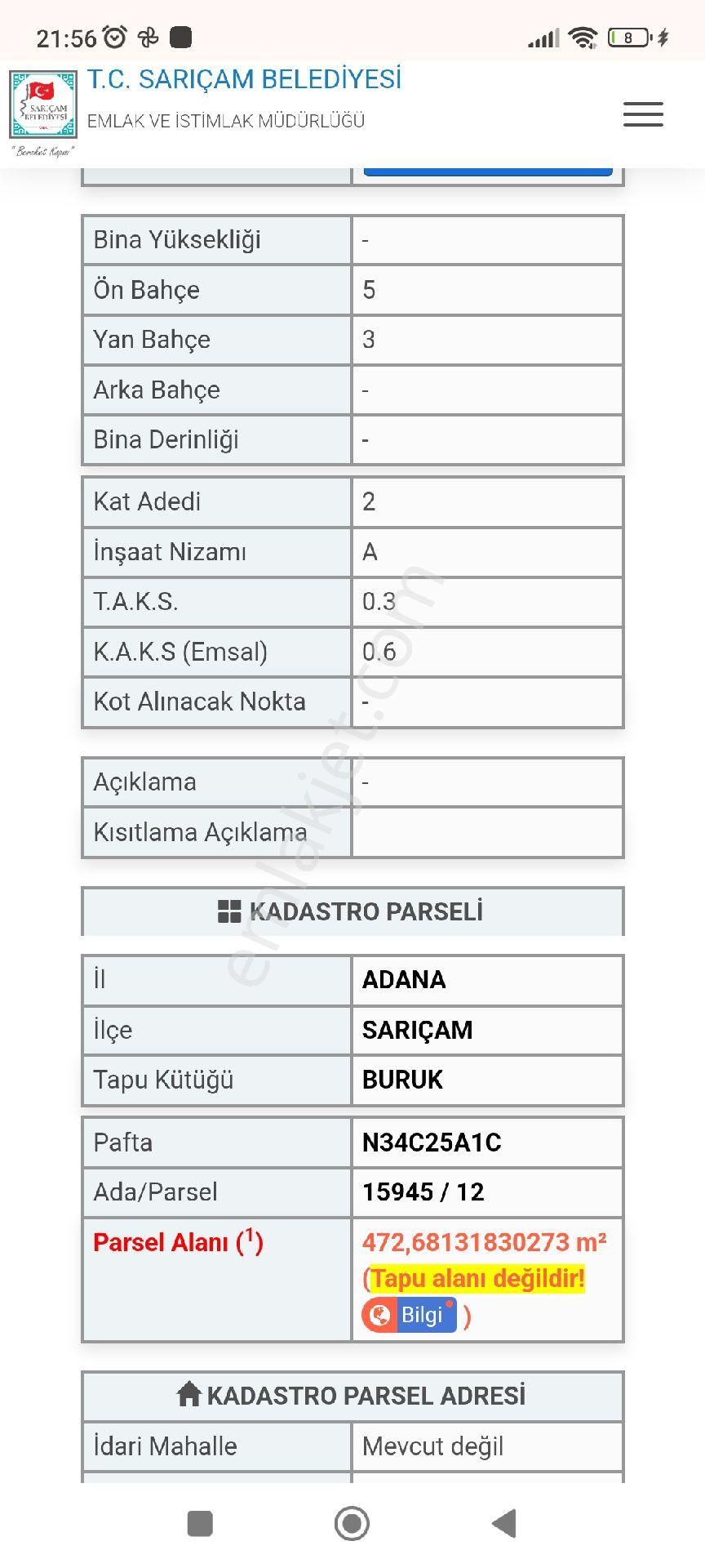 Sarıçam Buruk Cumhuriyet Satılık Konut İmarlı Demirhan Emlak'tan Buruk İstiklal Mahallesinde 472 M2 Arsa...