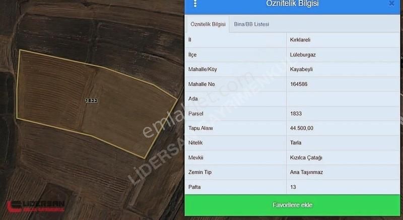 Lüleburgaz Kayabeyli Köyü Satılık Tarla Satılık Lüleburgaz Kayabeyli'de 44 Dönüm Arazi