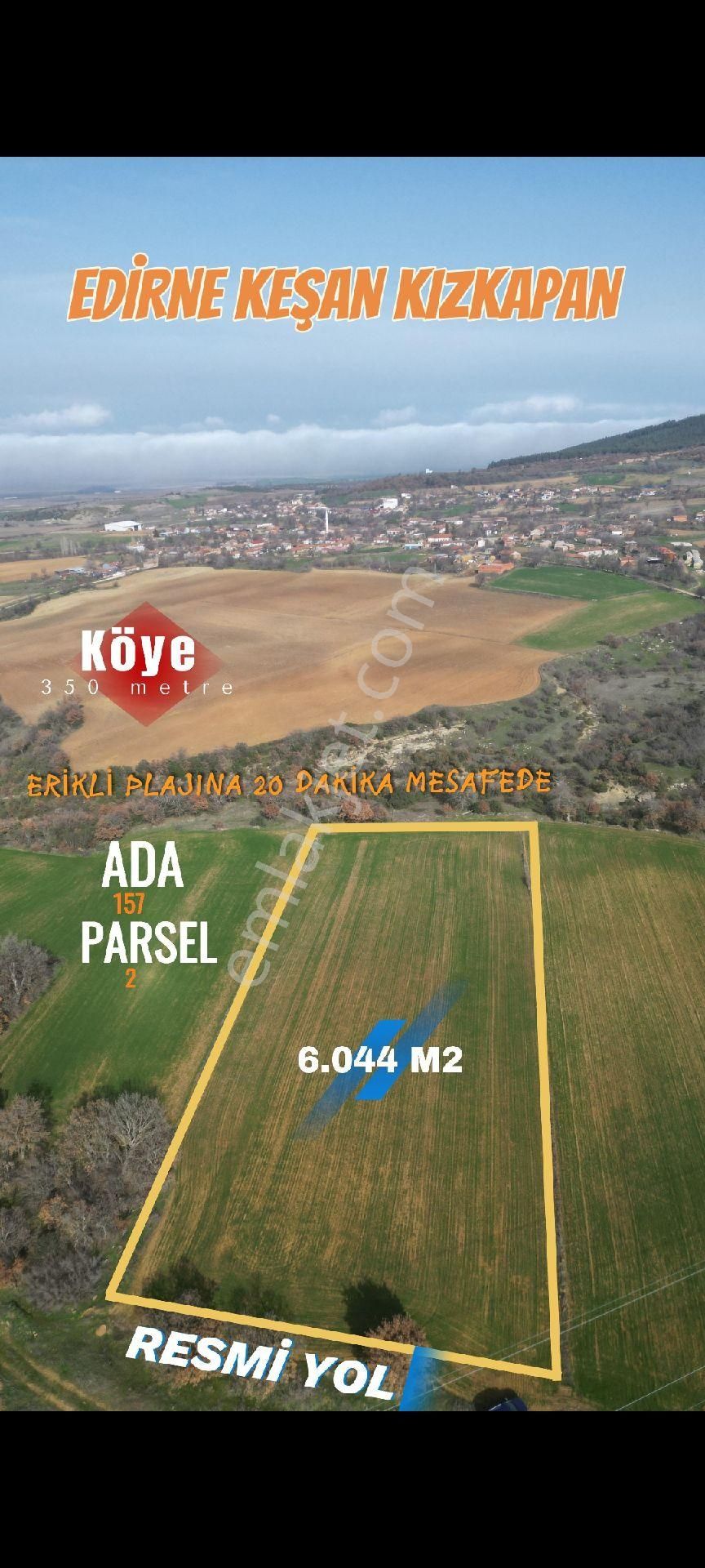 Keşan Kızkapan Köyü Satılık Tarla Edirne Erikli Sahile 20 Dk Fırsat Arsa