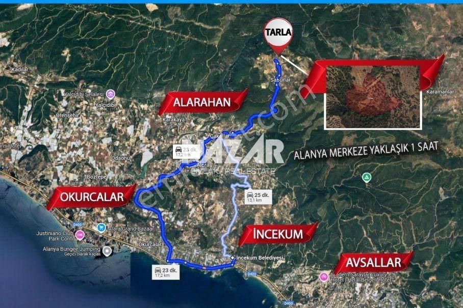 Alanya Saburlar'da 9.341 M² Satılık Tarla