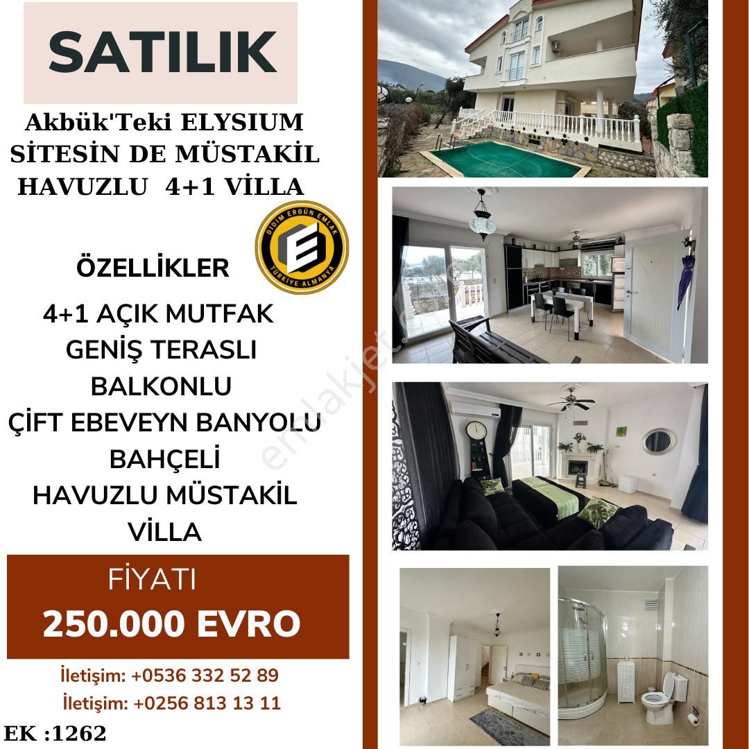 Didim Akbük Satılık Villa Akbük'teki Elysıum Sitesin De Deniz Manzaralı Müstakil Havuzlu Bahçeli Satılık 4+1 Villa (1262