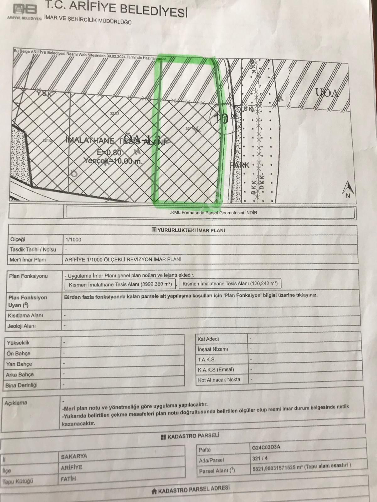 Arifiye Fatih Satılık Ticari İmarlı Arifiye Fatih Mahallesinde Otoban Yolu Cepheli 5821 M2 Satılıkticari İmarlı Arsa