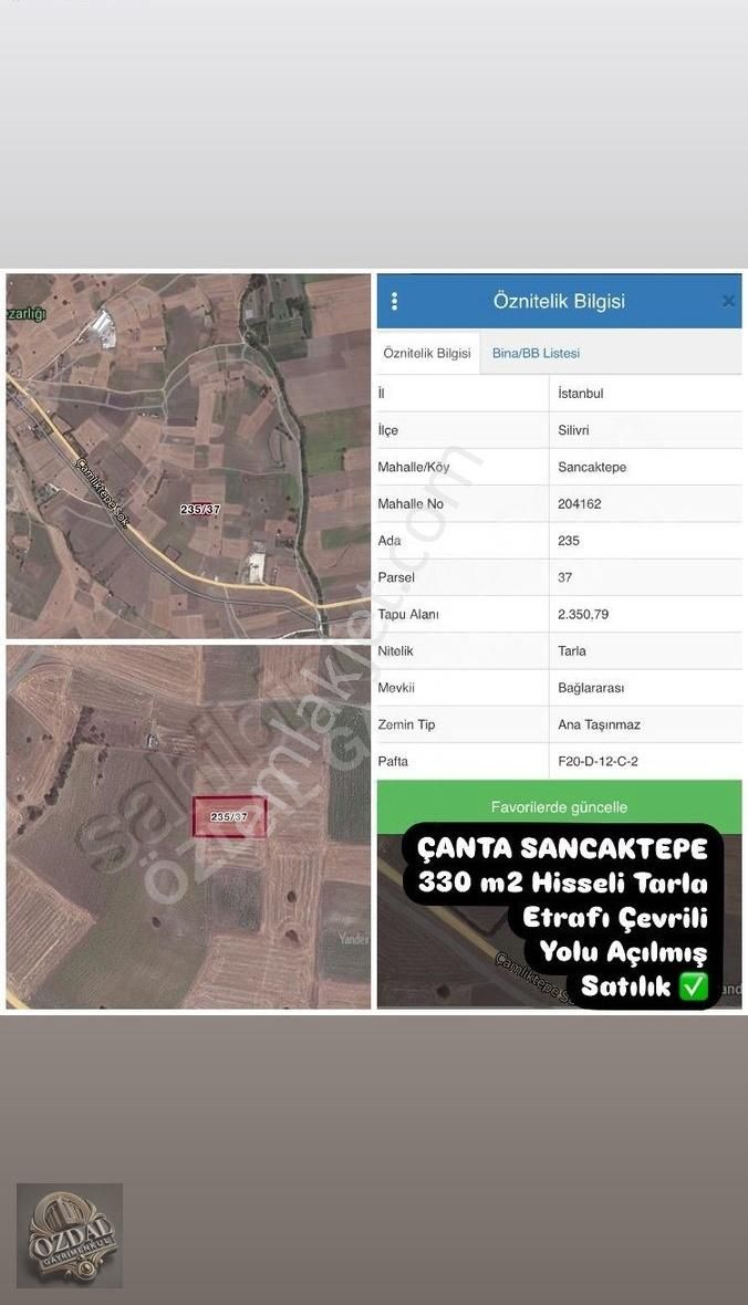 Silivri Çanta Sancaktepe Satılık Tarla Silivri Çanta Sancaktepede Satılık 335 Metre Tarla
