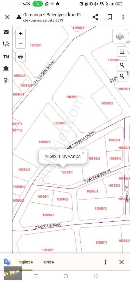 Osmangazi Ovaakça Eğitim Satılık Ticari İmarlı Burandan Ovaakça Eğitim Mah 2246m2 Ticari İmarlı Arsa