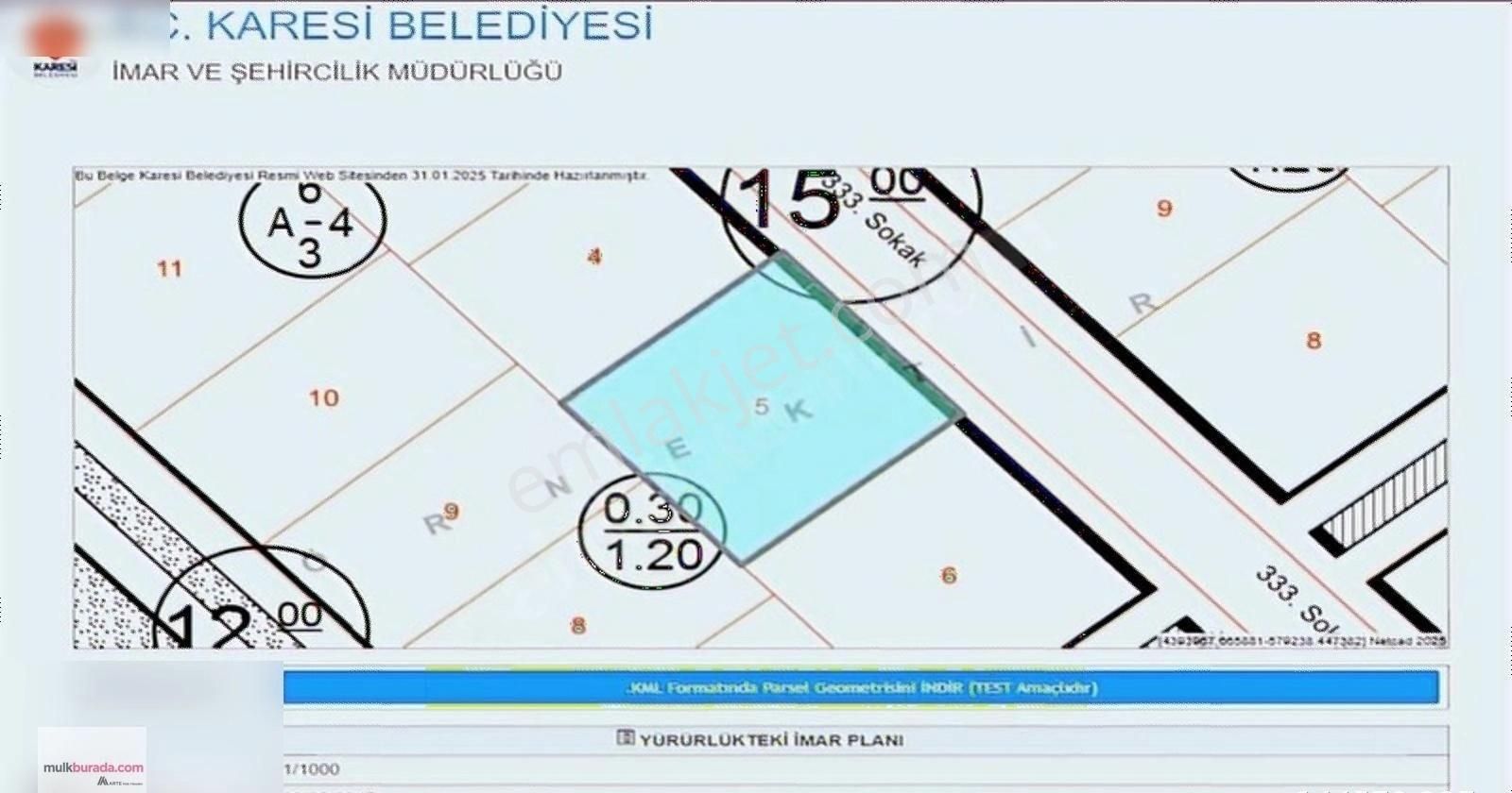 Karesi Paşa Alanı Satılık Konut İmarlı Arte'den Paşaalanı Mah. De Satılık 693 M2 Arsa