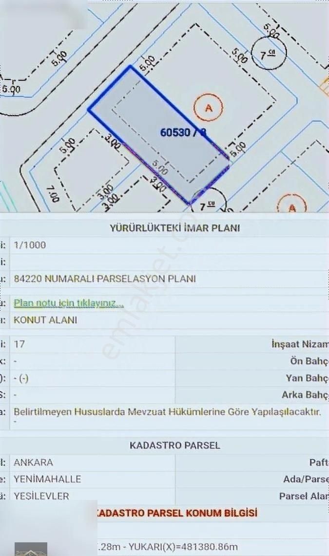 Yenimahalle Yeşilevler Satılık Konut İmarlı Konut İmarlı Kök Tapu Hisse