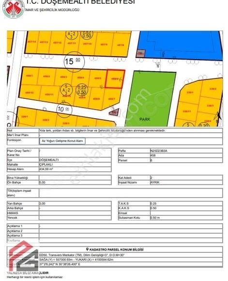 Döşemealtı Çıplaklı Satılık Villa İmarlı Döşemealtı Çıplaklı 2 Parsel Satılık Villa Arsası