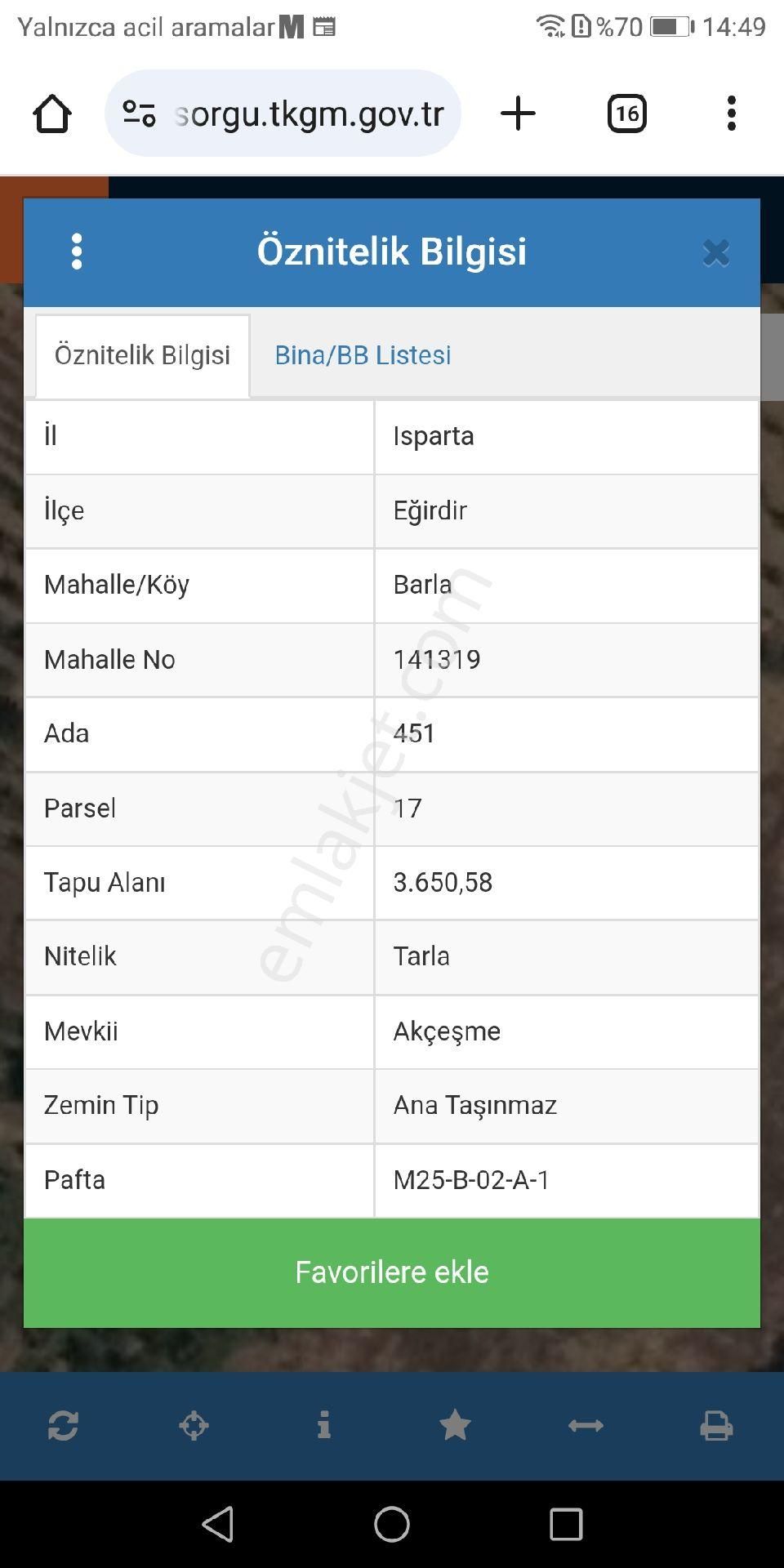 Eğirdir Barla Köyü (Akmescit) Satılık Bağ & Bahçe Kelepir Elma Bahçesi