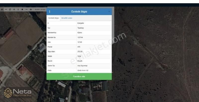 Tepebaşı Eğriöz Satılık Tarla Neta'dan Eğriöz Mh. Köy İçi 253m² Tarla